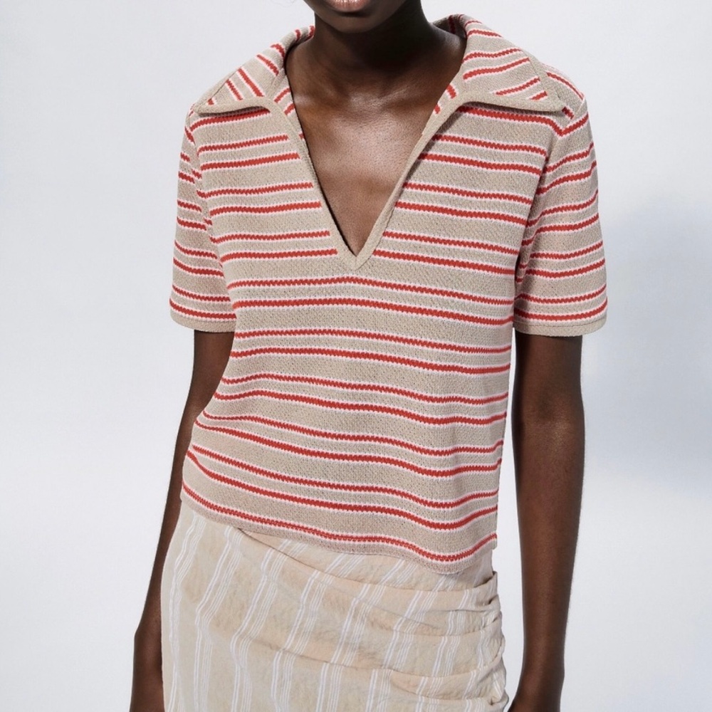 ZARA Retro Striped Texture Polo Shirt
